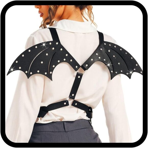 Gothic Black Leather Waist Chain with Bat Wings for Women Festival Rave Accesso